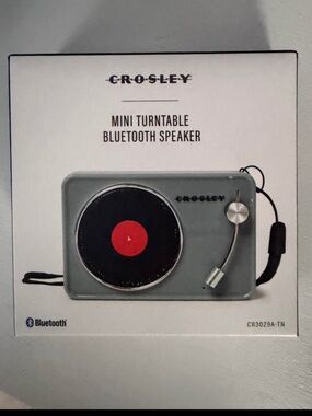 Crosley Gray Mini Turntable Bluetooth Speaker with Red Accent